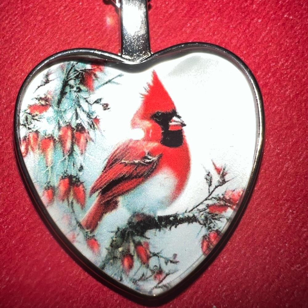 Heart-Shaped Cardinal Bird Pendant
